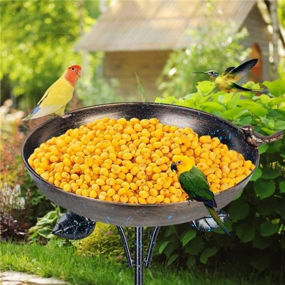 26 Inch Pedestal Bird Bath with 4 Prongs Stake, Metal Bird Baths - Picture 6 of 7